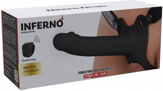 Zonă Strap On Cu Dildo Gol Vibrator Din Silicon & Telecomandă Wireless Hidden Desire Inferno Penis Gol Vibrator Negru 18cm
