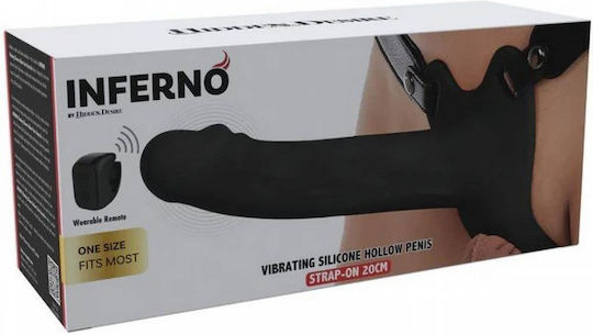 Zonă Strap On Cu Dildo Gol Vibrator Din Silicon & Control Wireless Hidden Desire Inferno Penis Gol Vibrator Strap On Negru 20cm