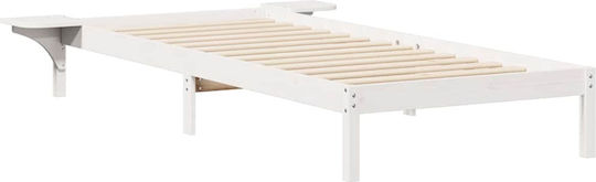 Pat Single Din Lemn Alb Cu Plăci Pentru Saltea 100x210cm