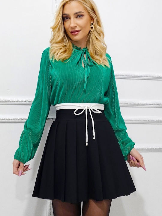 Plisat Cu talie înaltă Mini Fustă Black