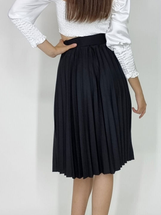 Piele Plisat Midi Fustă Black