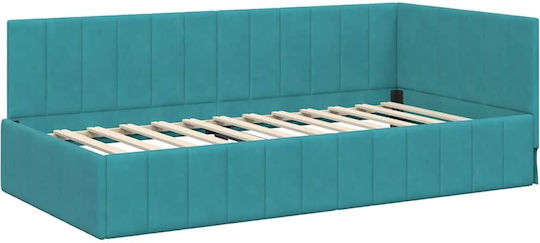 Ein Einzelbett Mit Samt Türkis Mit Lattenrost & Matratze 100x200cm