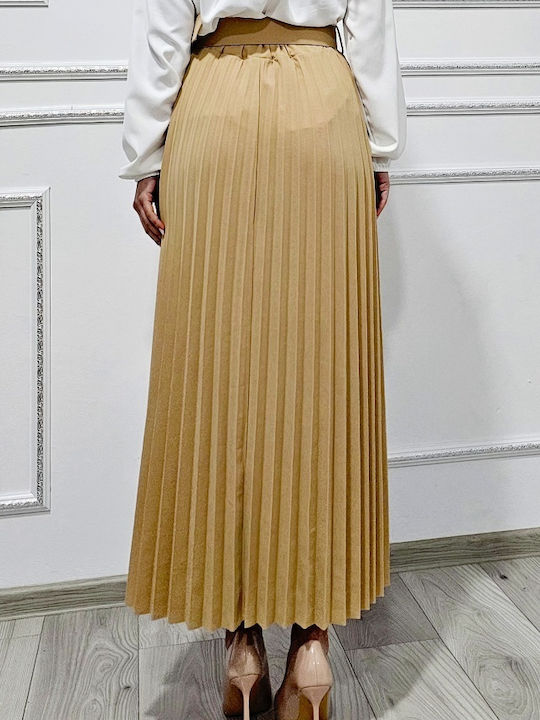 Πλισέ Maxi Φούστα Beige
