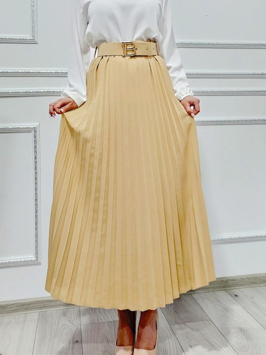 Πλισέ Maxi Φούστα Beige