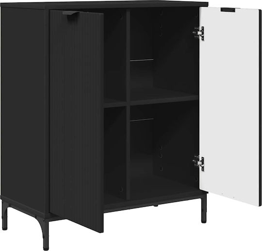 Sideboard Wooden Black Velvet-Black Metal 69.5x33x82cm