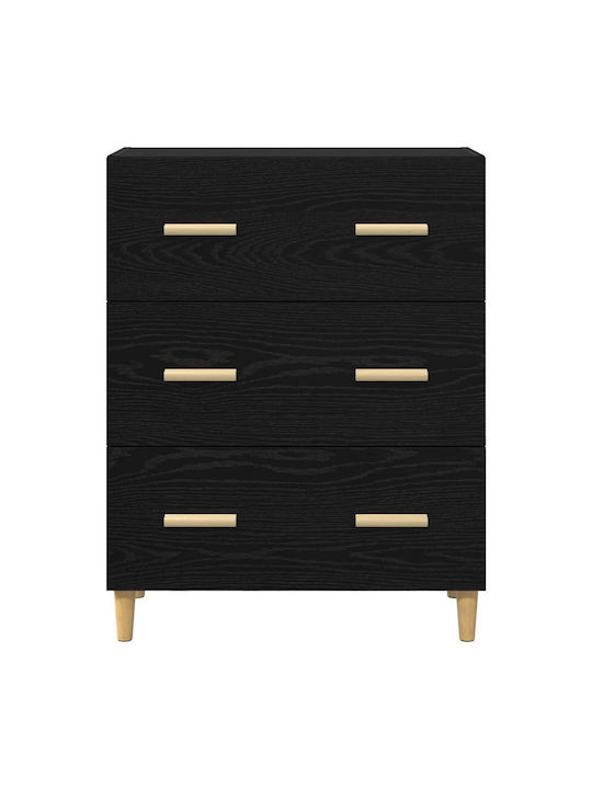 Sideboard Wooden with Drawers Black Oak 34x69.5x90cm