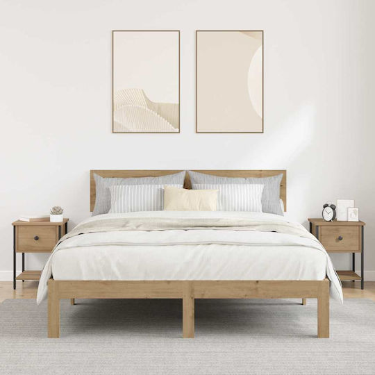 Нощни Шкафчета Дървени с Метални Крака Кафяви 2 Бройки 34x35.5x45см