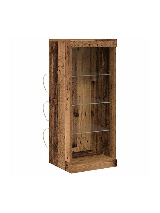 Living Room Display Cabinet Made of Particle Board with Window and Lighting Old Wood 41x37x100cm