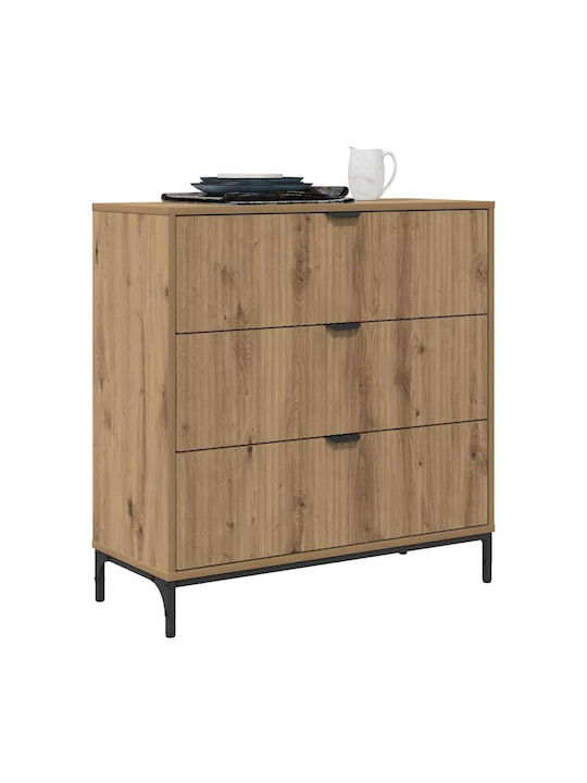 Wooden Chest of Drawers with 3 Drawers Oaks 79.5x33x82cm
