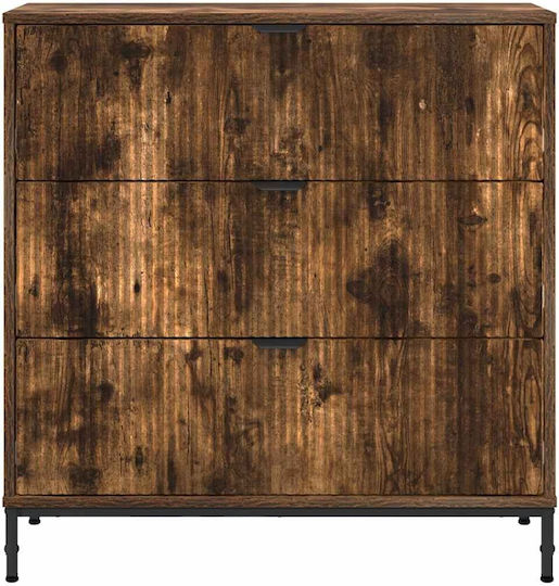 Wooden Chest of Drawers with 3 Drawers Smoked Oak 79.5x33x82cm