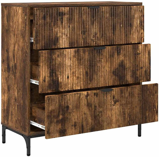 Wooden Chest of Drawers with 3 Drawers Smoked Oak 79.5x33x82cm
