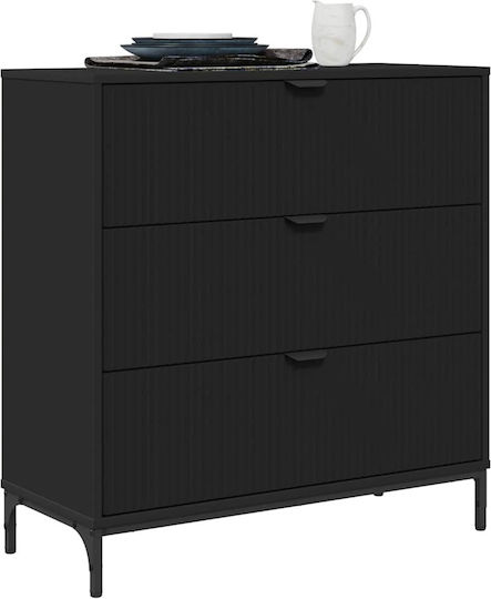 Wooden Chest of Drawers with 3 Drawers Black Velvet-Black Metal 79.5x33x82cm