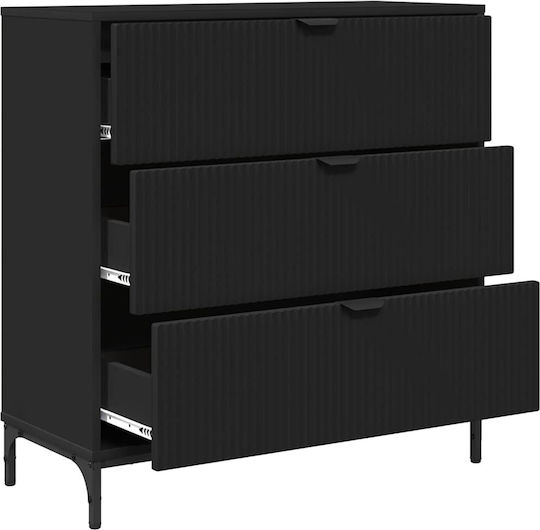 Wooden Chest of Drawers with 3 Drawers Black Velvet-Black Metal 79.5x33x82cm