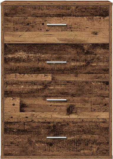 Wooden & Metallic Chest of Drawers with 4 Drawers Coffee 60x31x84cm
