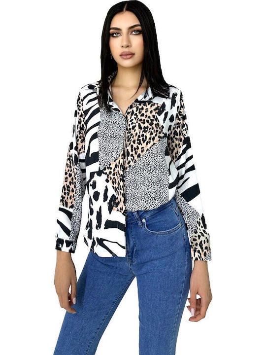Langärmelig Damen Hemd Animal Print Druck