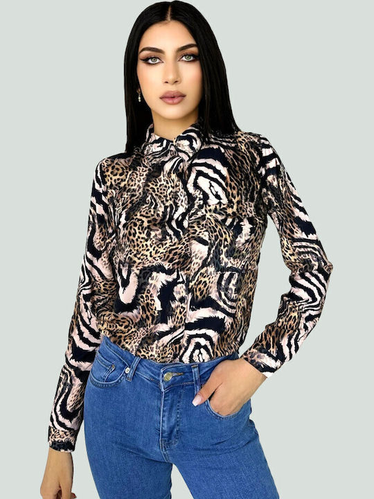 Langärmelig Damen Hemd Animal Print Druck