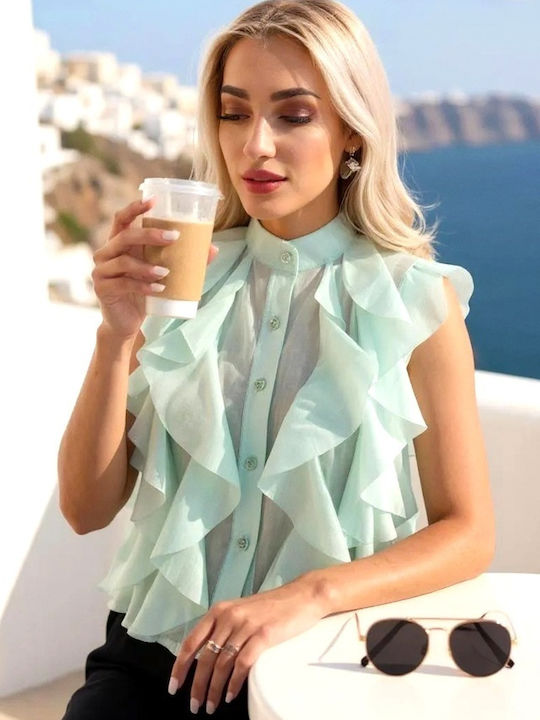 Αμάνικο Γυναικείο Τζιν Πουκάμισο Mint Green