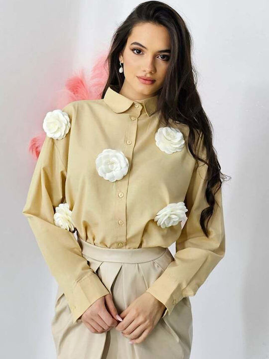 Mânecă lungă Femei Cămașă Cream Floral