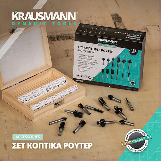 Krausmann Set of Router Bits 8mm Cutter Set for Wood 8mm 12pcs