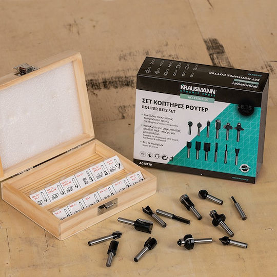 Krausmann Set of Router Bits 8mm Cutter Set for Wood 8mm 12pcs