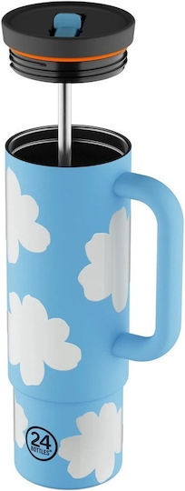 24Bottles Glass Thermos Bottle Stainless Steel BPA Free 800ml Light Blue with Straw