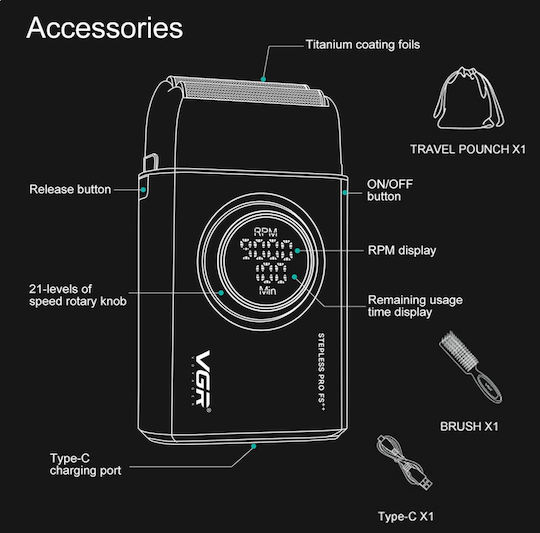 VGR V-377 Foil Electric Shaver Face Rechargeable / Corded