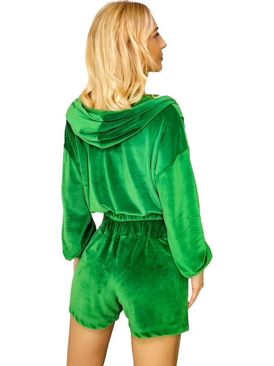 Set Pentru Femei Cu Pantaloni Scurți Sport Talie Înaltă Verde Smarald