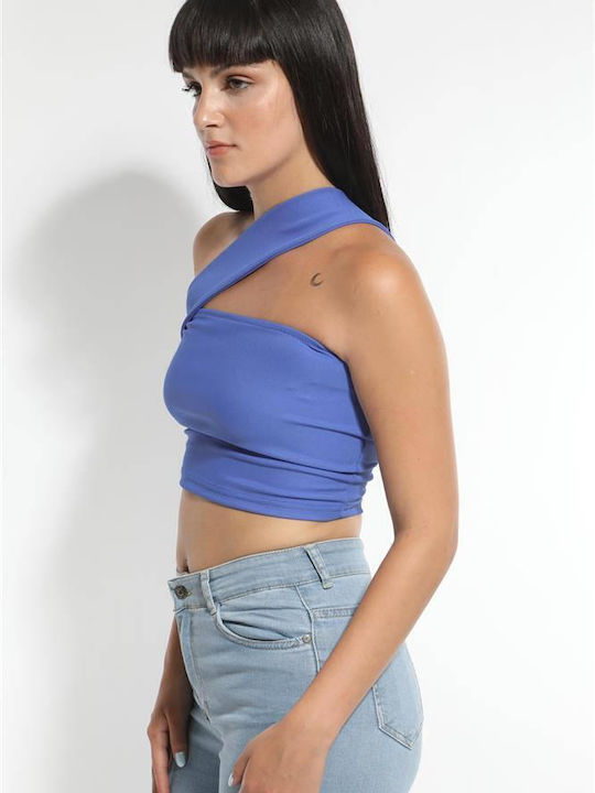 Bluza Damă Crop Top Cu Bretele Albastră