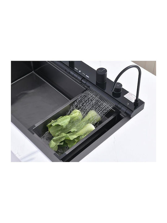 Inter Ceramic Drop-In Kitchen Sink Inox with Faucet M76xP46.5cm Black