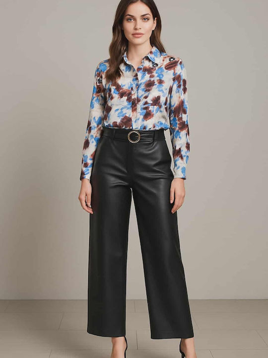 Women's High-waisted Fabric Trousers in Loose Fit Black