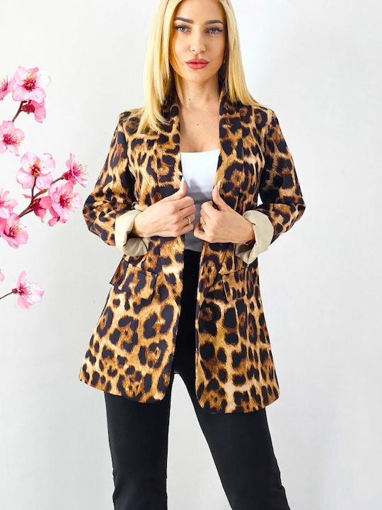 Lang Damen Blazer Leopard