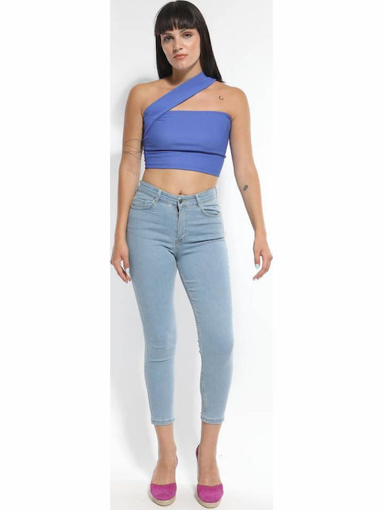 Hoch tailliert Damenjeans in Enger Passform Blue Mix
