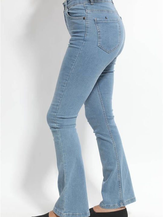 Hoch tailliert Damenjeans Schlaghose in Schlanker Passform Blue Mix
