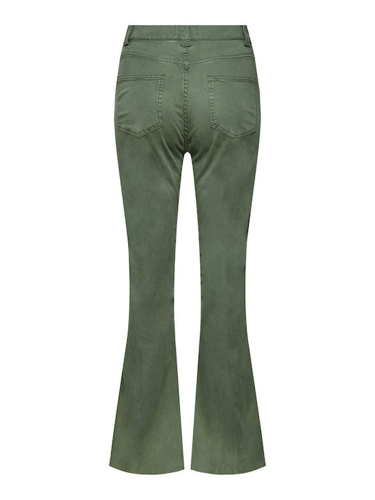 Women's Fabric Trousers Flared Khaki