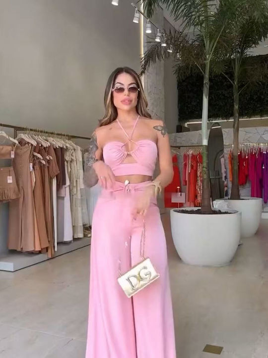 Γυναικείο Pink Σετ με Ψηλόμεσο Παντελόνι με Λάστιχο