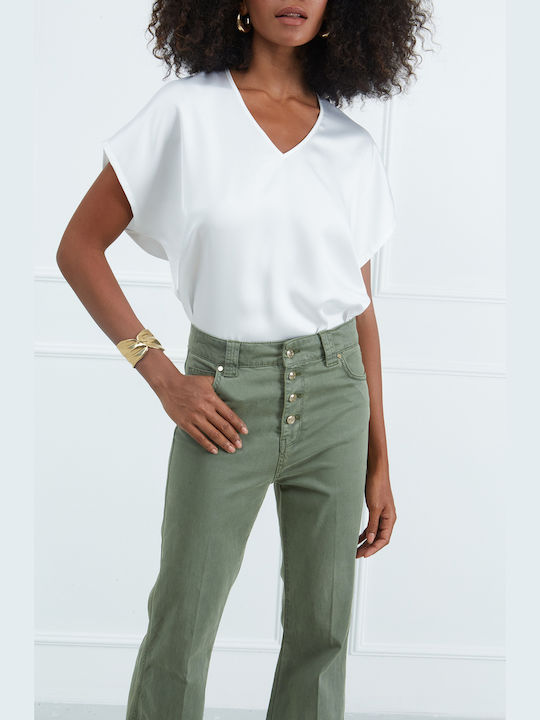 Women's Fabric Trousers Flared Khaki