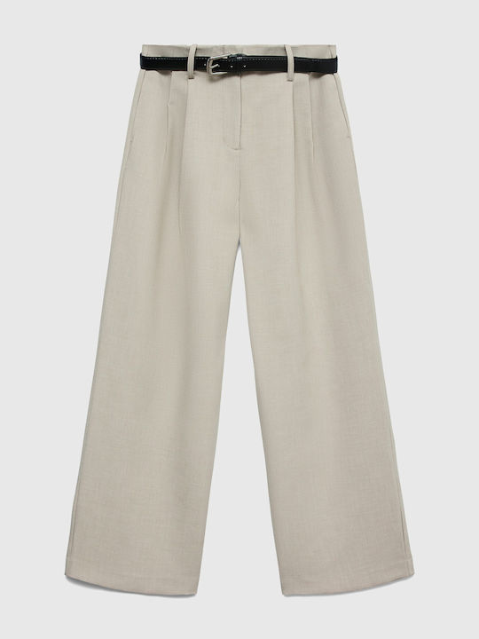Michell Damen Stoff Hose in Weitem Schnitt Ecru