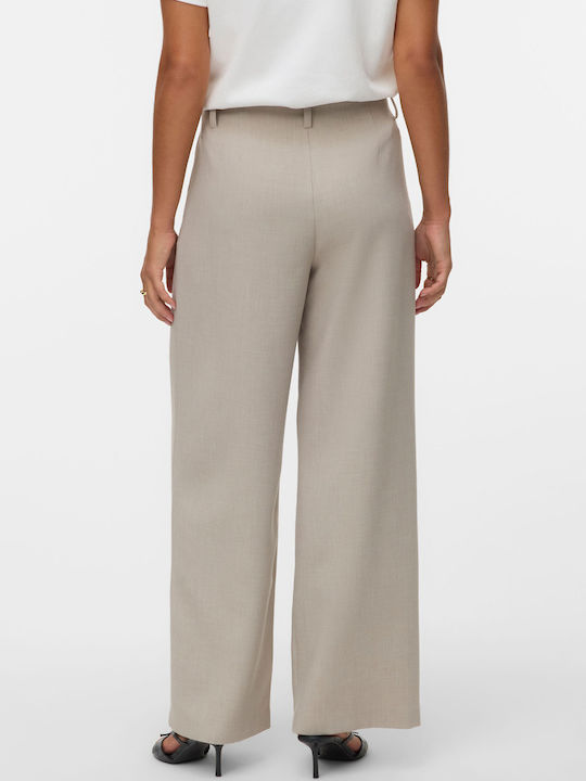 Michell Damen Stoff Hose in Weitem Schnitt Ecru