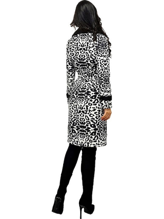 Damen Leopard Black Leopard Mantel mit Knöpfen