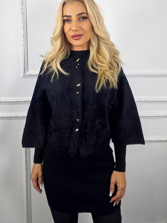 Damen Black Cape mit Fellbesatz