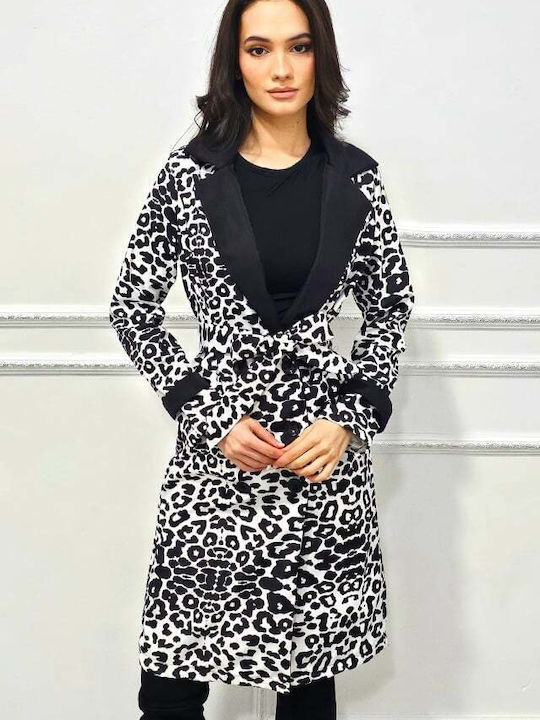 Damen Leopard Black Leopard Mantel mit Knöpfen