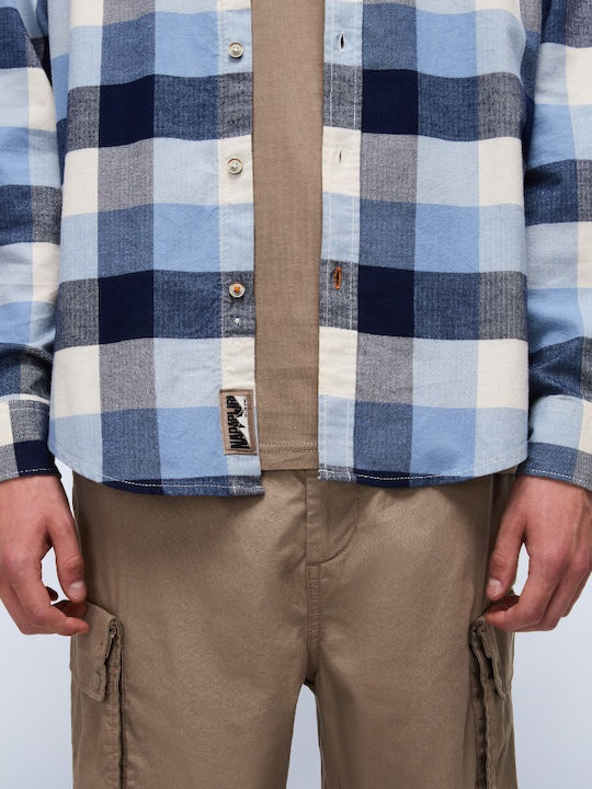 G-trekking 3 Long-sleeved Cotton Shirt Checked Blue