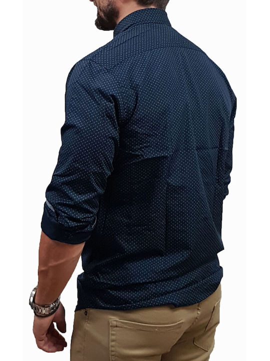 Long Sleeve Cotton Shirt in Regular Fit Navy Indigo