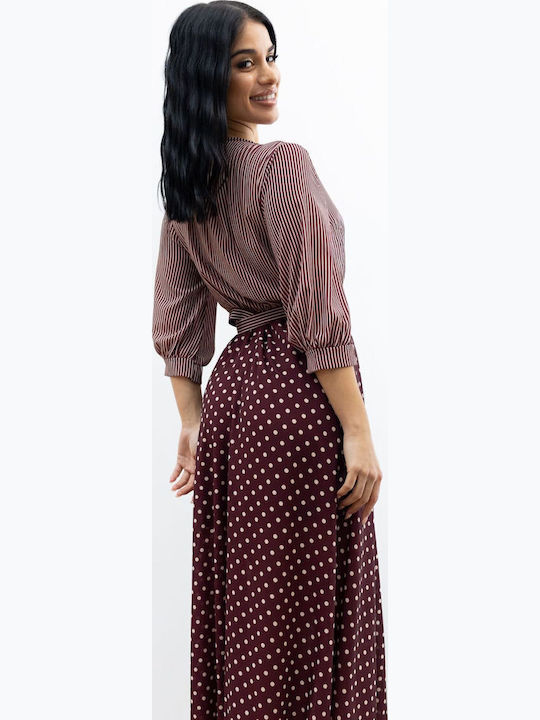 Midi Dress for Wedding - Christening Burgundy 1952 Burgundy Polka Dot