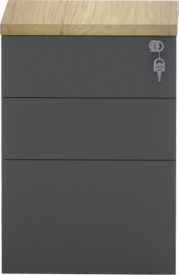 Lotus Office Storage Chipboard Drawer with Wheels, Lock & Drawers Φυσική-ανθρακί L40xW44xH61cm