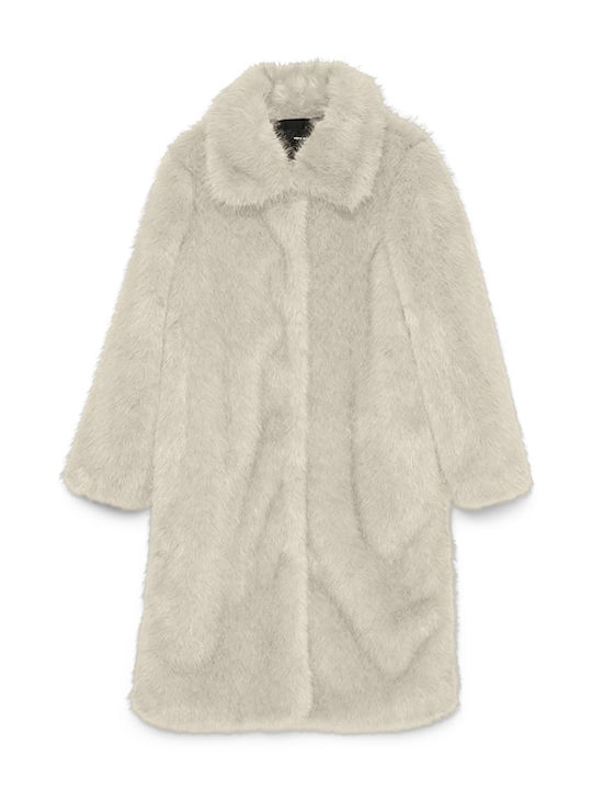 Women's Beige Coat with Fur Details