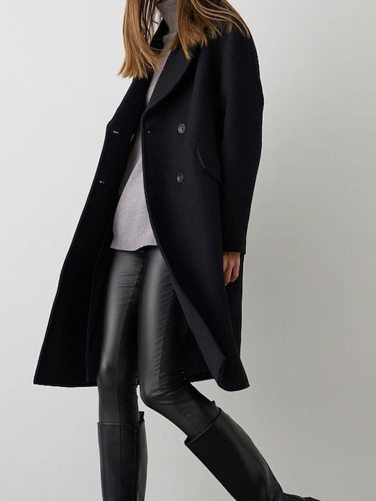Women's Black Coat with Buttons