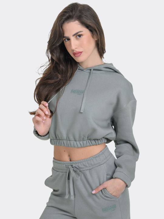Cropped Women's Sweatshirt Hooded Beige