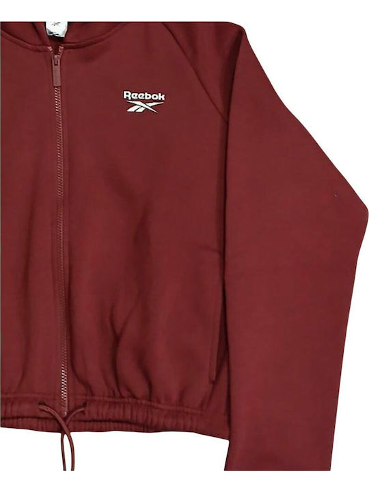 Cropped Γυναικεία Ζακέτα Φούτερ με Κουκούλα Classic Burgundy