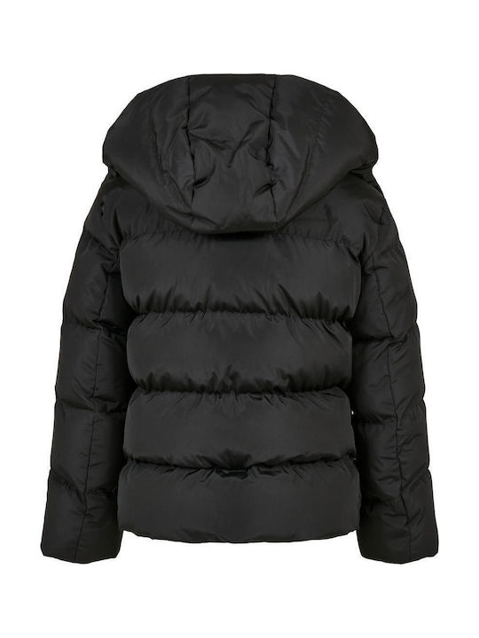 Kids Quilted Short Coat with Hood Black